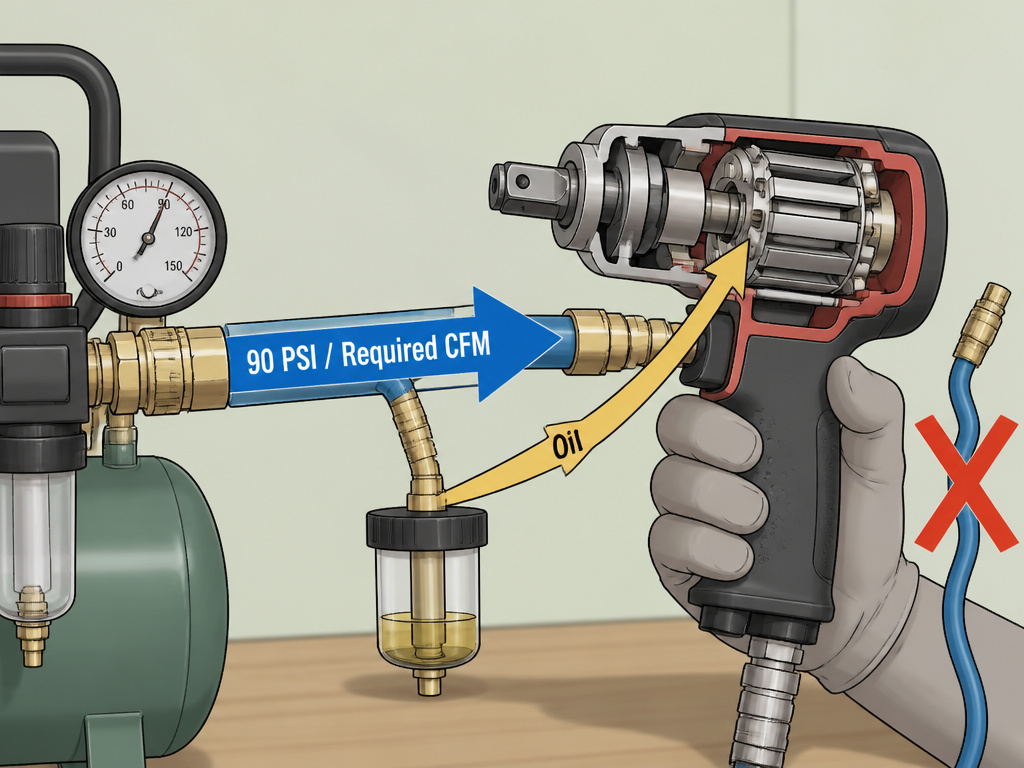 ĠDiagramĠofĠairĠcompressorĠCFM,ĠPSI,ĠandĠoilĠrequirementsĠforĠimpactĠwrenches.