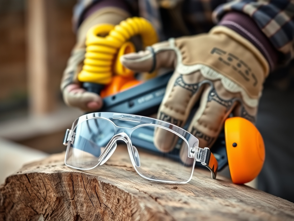 Essential safety gear for using a framing nailer: goggles and ear protection.