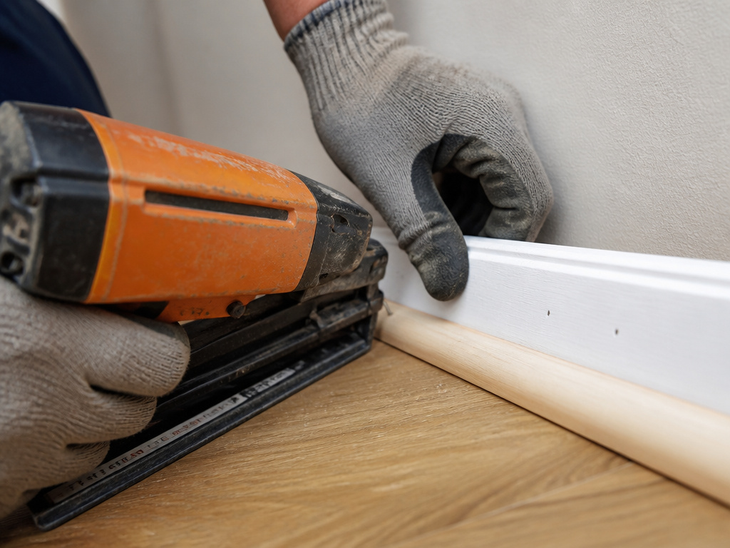 Using correct nail gauge to install thin trim without splitting the wood.