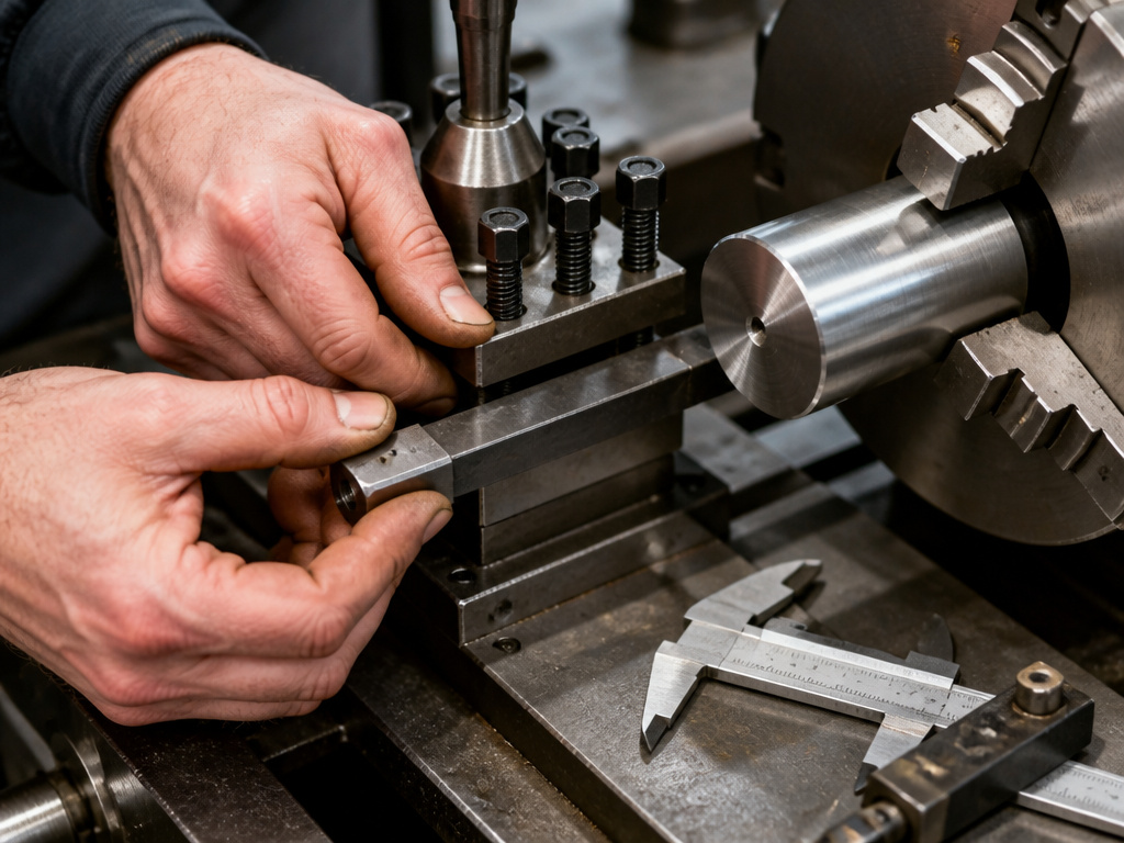 Setting a metal lathe cutting tool on the workpiece centerline.
