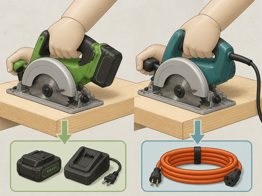 Decision flowchart between cordless and corded circular saws for DIY projects.