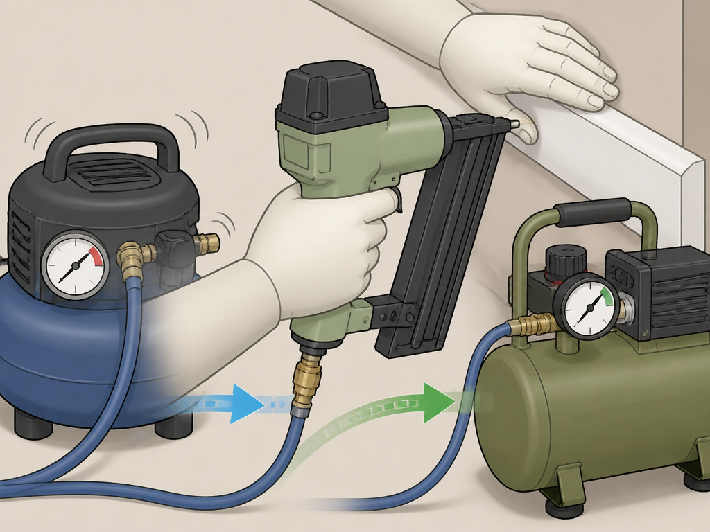 Pancake vs hotdog air compressor CFM comparison for a pneumatic nail gun.