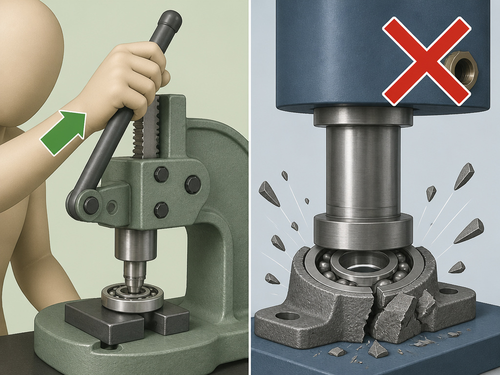 Arbor press tactile feel versus hydraulic press overpressure risk diagram.