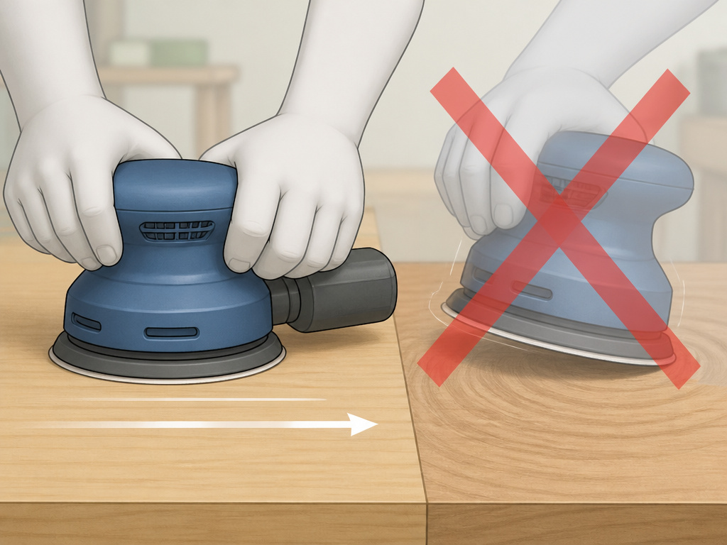 Correct technique for using an orbital sander to avoid creating swirl marks.