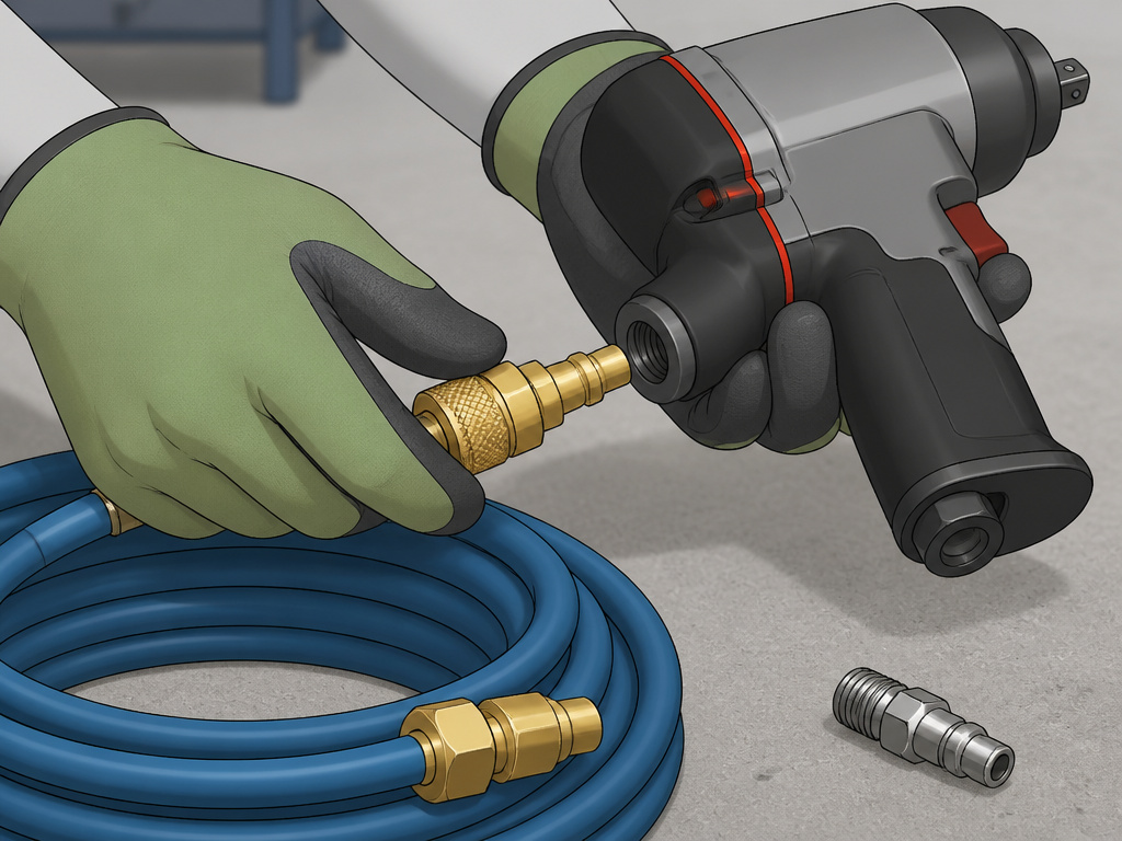 ĠClose-upĠofĠinstallingĠaĠhigh-flowĠairĠhoseĠfittingĠonĠaĠ3/8ĠinchĠimpactĠwrench.