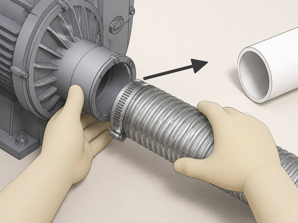 Installing metal heat-dissipation pipe on regenerative blower for pond aeration.