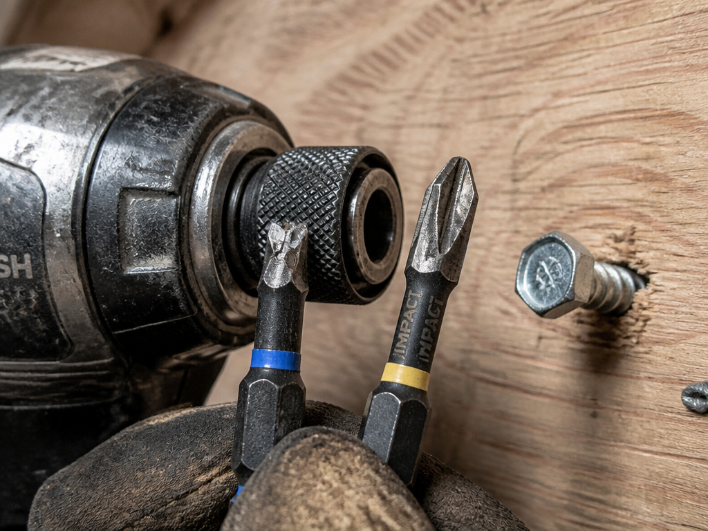 Broken drill bit vs intact impact bit after high-torque lag bolt test
