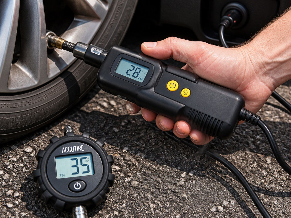 Portable tire inflator gauge inaccuracy compared to a standalone digital pressure gauge.