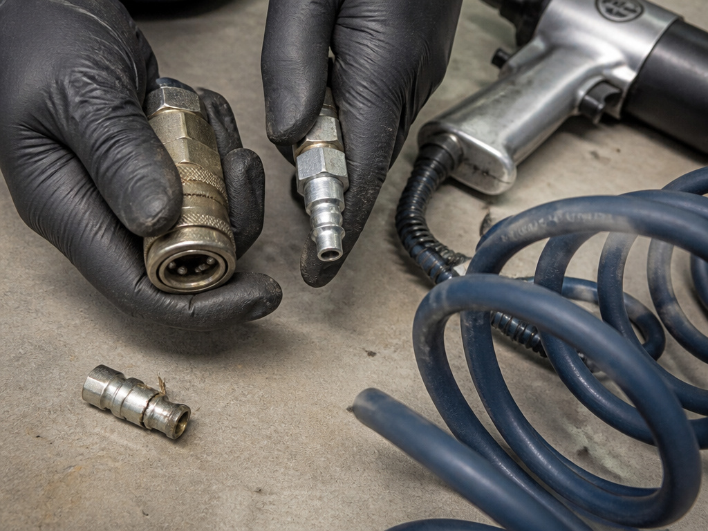 Industrial and automotive air couplers compared with a safety whip hose