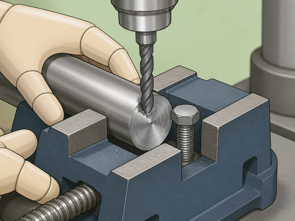 ĠUsingĠaĠboltĠasĠaĠstopĠtoĠpreventĠaĠspinningĠworkpieceĠinĠaĠdrillĠpressĠvise.