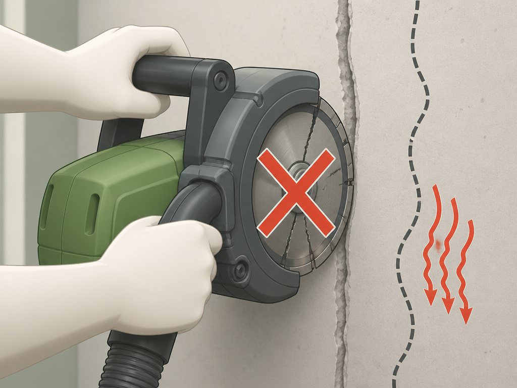 Troubleshooting a wall chaser showing blade vibration and uneven cuts.